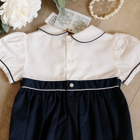 Girl's Navy & White Romper Double Breasted Classic Feltman Brothers NWT 3 Months - Picture 5 of 6